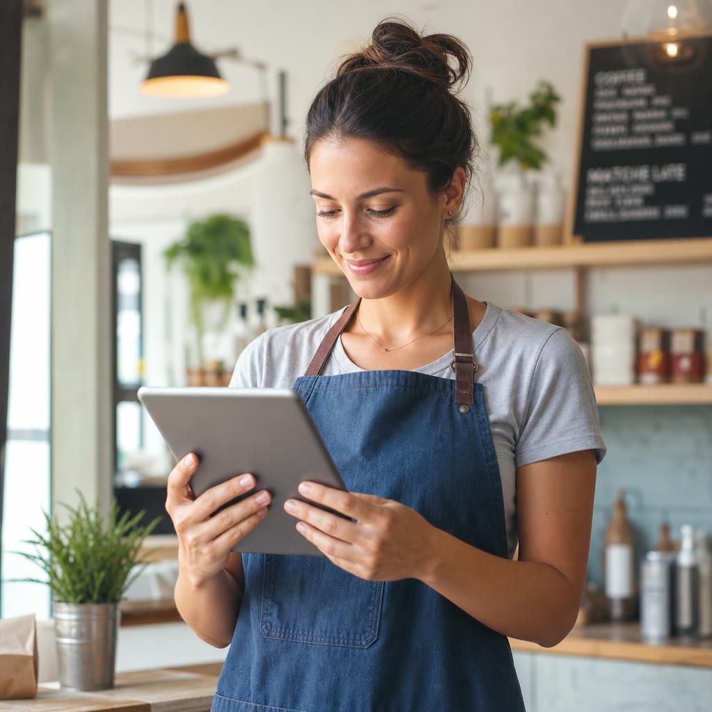 Business owner using a tablet in their shop